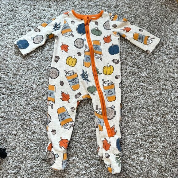 Mud Pie Size 3-6 Months Footie Pajama Pumpkin Spice Fall Cozy Adorable Pumpkin - Picture 1 of 9